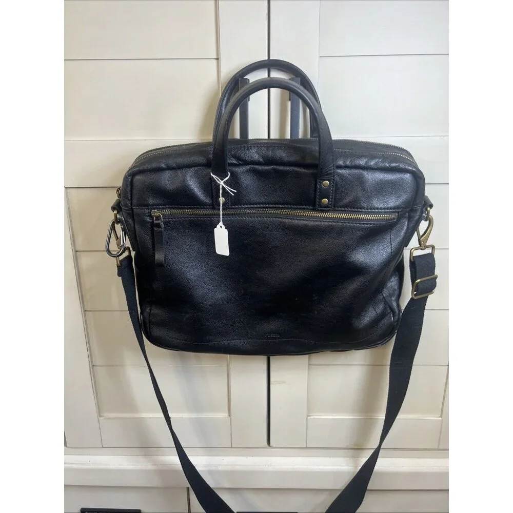 Fossil Haskell Double Zip Unisex Laptop Classic Black Work Bag Business Travel